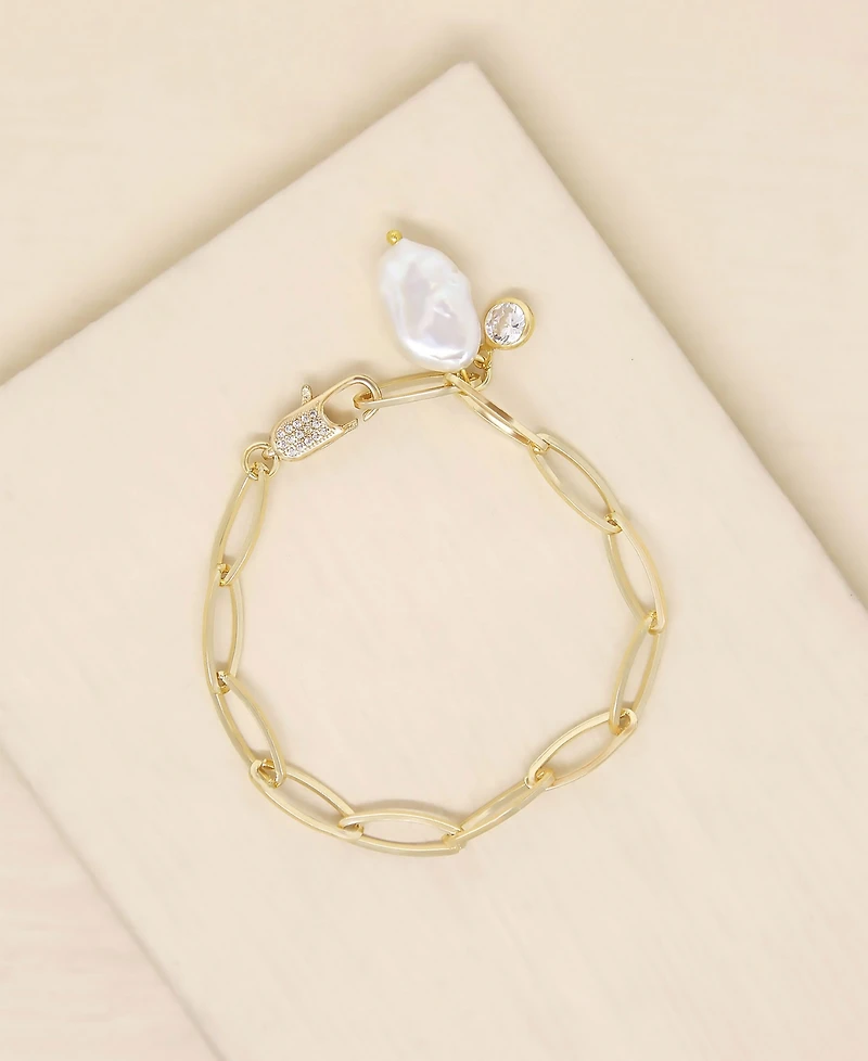 Ettika Gold Plated Paperclip Chain Bracelet with Pearl