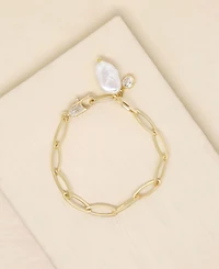 Ettika Gold Plated Paperclip Chain Bracelet with Pearl