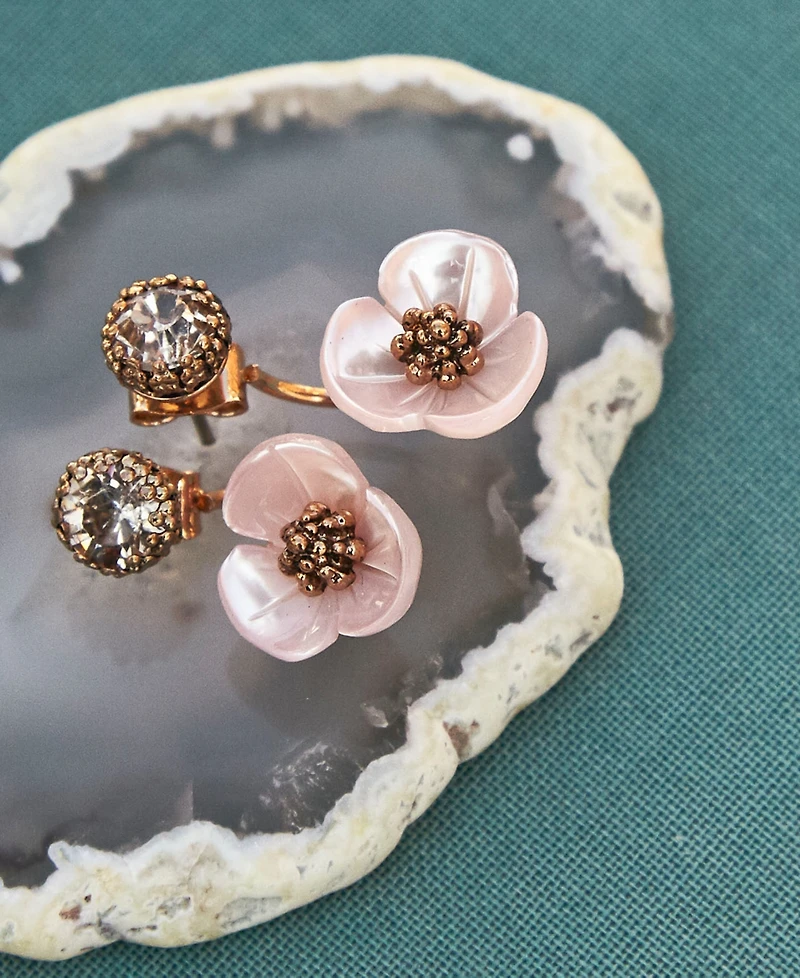 lonna & lilly Gold-Tone White Flower Front and Back Earrings