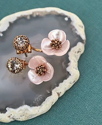 lonna & lilly Gold-Tone White Flower Front and Back Earrings