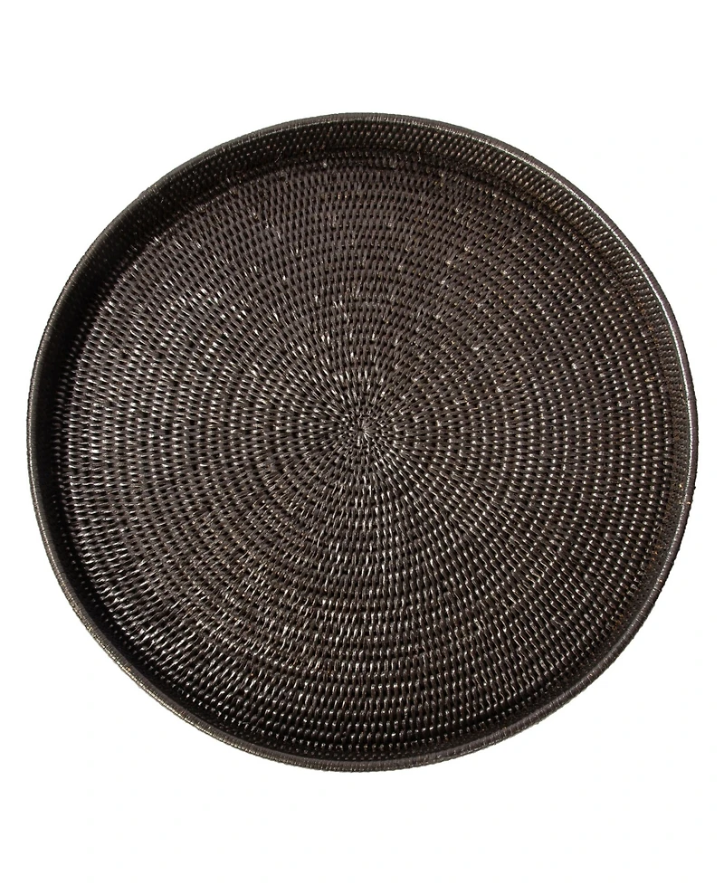Artifacts Rattan Round Serving-Ottoman Tray with Glass Insert