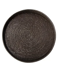 Artifacts Rattan Round Serving-Ottoman Tray with Glass Insert