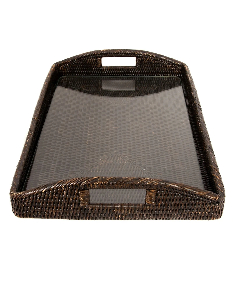 Artifacts Rattan 21" Rectangular Tray with Glass Insert