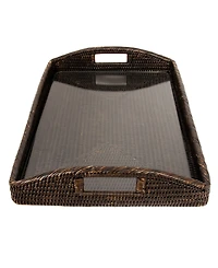 Artifacts Rattan 21" Rectangular Tray with Glass Insert
