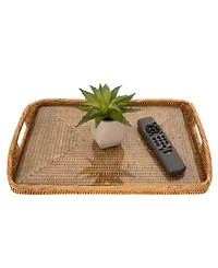 Artifacts Trading Company Rattan Rectangular Tray with Glass Insert