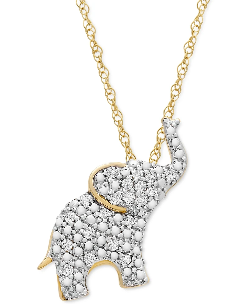 Wrapped Diamond Elephant 18" Pendant Necklace (1/10 ct. t.w.) in 10k Gold, Created for Macy's