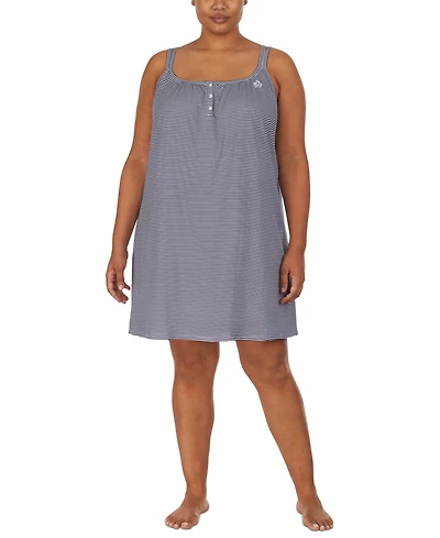 Lauren Ralph Plus Cotton Knit Double-Strap Nightgown