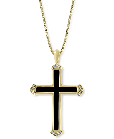 Effy Men's Onyx & Diamond (1/10 ct. t.w.) Cross 22" Pendant Necklace in 14k Gold