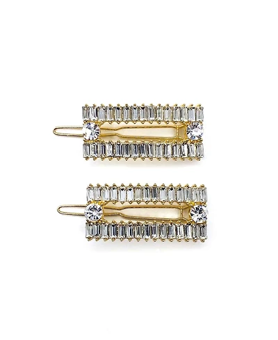 Women's Emerald Cut Rhinestones Barrette, Pack of 2
