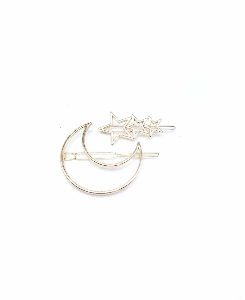 Women's Crescent Moon and Stars Hair Clip Set, Pack of 2