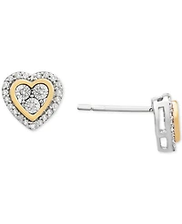 Diamond Heart Stud Earrings (1/10 ct. t.w.) in Sterling Silver & 14k Gold