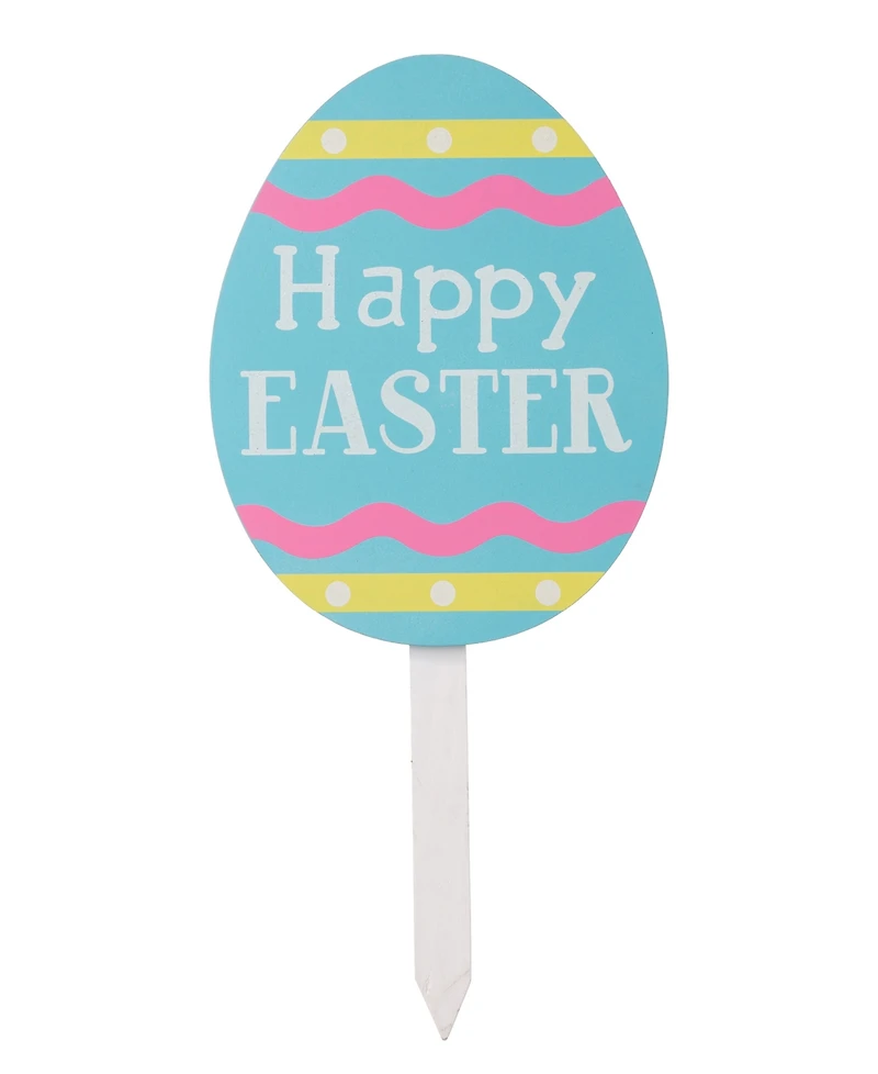 Glitzhome Set of 3 15"H Wooden Easter Egg Yard Stake