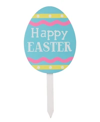 Glitzhome Set of 3 15"H Wooden Easter Egg Yard Stake