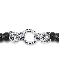 Andrew Charles by Andy Hilfiger Men's Tiger's Eye Bead Wolf Head Stretch Bracelet Stainless Steel (Also Onyx & White Agate)