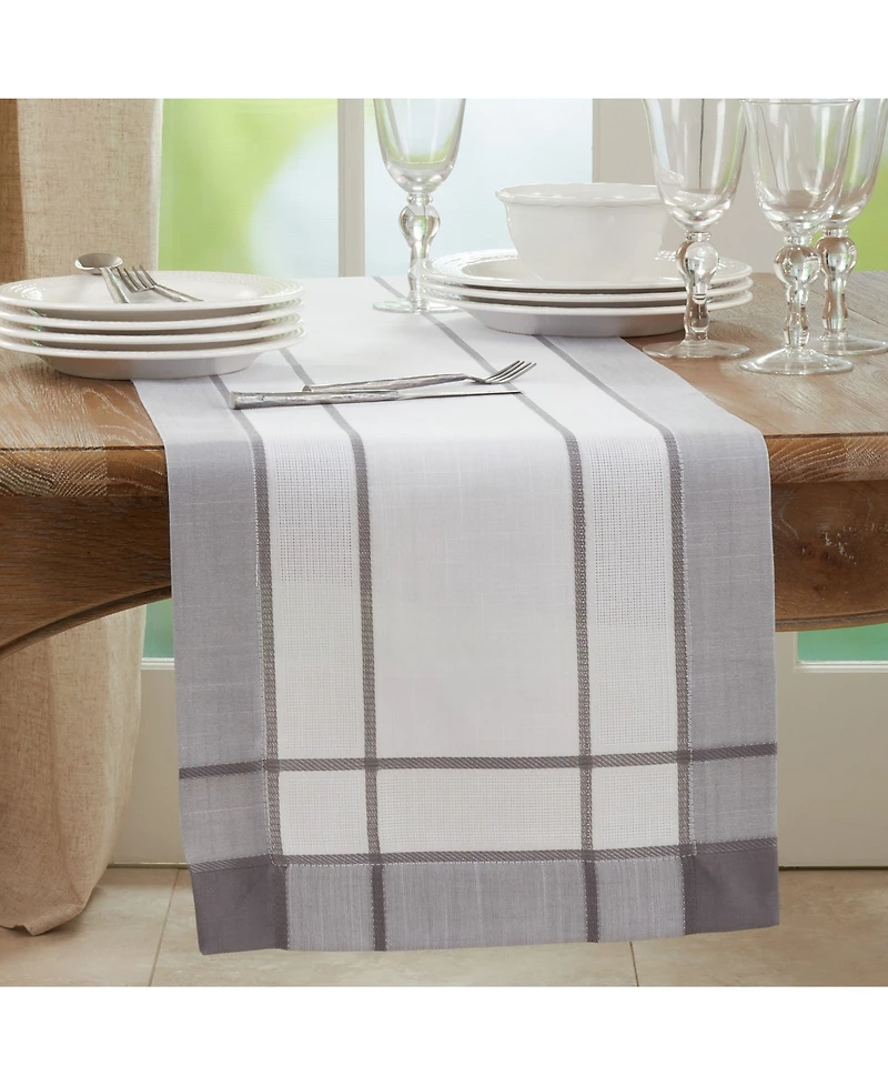 Saro Lifestyle Long Table Runner with Banded Border Design, 108" x 16"