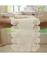 Saro Lifestyle Lace Table Runner with Rose Border Design, 72" x 16"