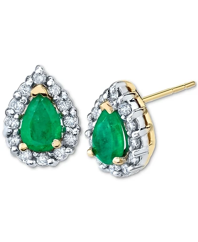 Emerald (3/4 ct. t.w.) & Diamond (1/4 ct. t.w.) Stud Earrings in 14k Gold