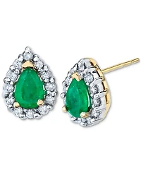 Emerald (3/4 ct. t.w.) & Diamond (1/4 ct. t.w.) Stud Earrings in 14k Gold