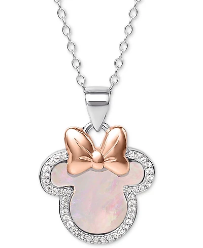 Disney Mother-of-Pearl & Cubic Zirconia Minnie Mouse 18" Pendant Necklace in Sterling Silver & 18k Rose Gold-Plate