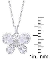 Cubic Zirconia Butterfly Pendant 18" Necklace in Silver Plate