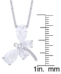 Cubic Zirconia Dragonfly Pendant 18" Necklace in Silver Plate