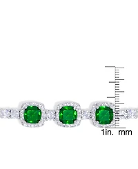 Simulated Emerald/Cubic Zirconia Cushion Adjustable Bolo Bracelet in Silver Plate