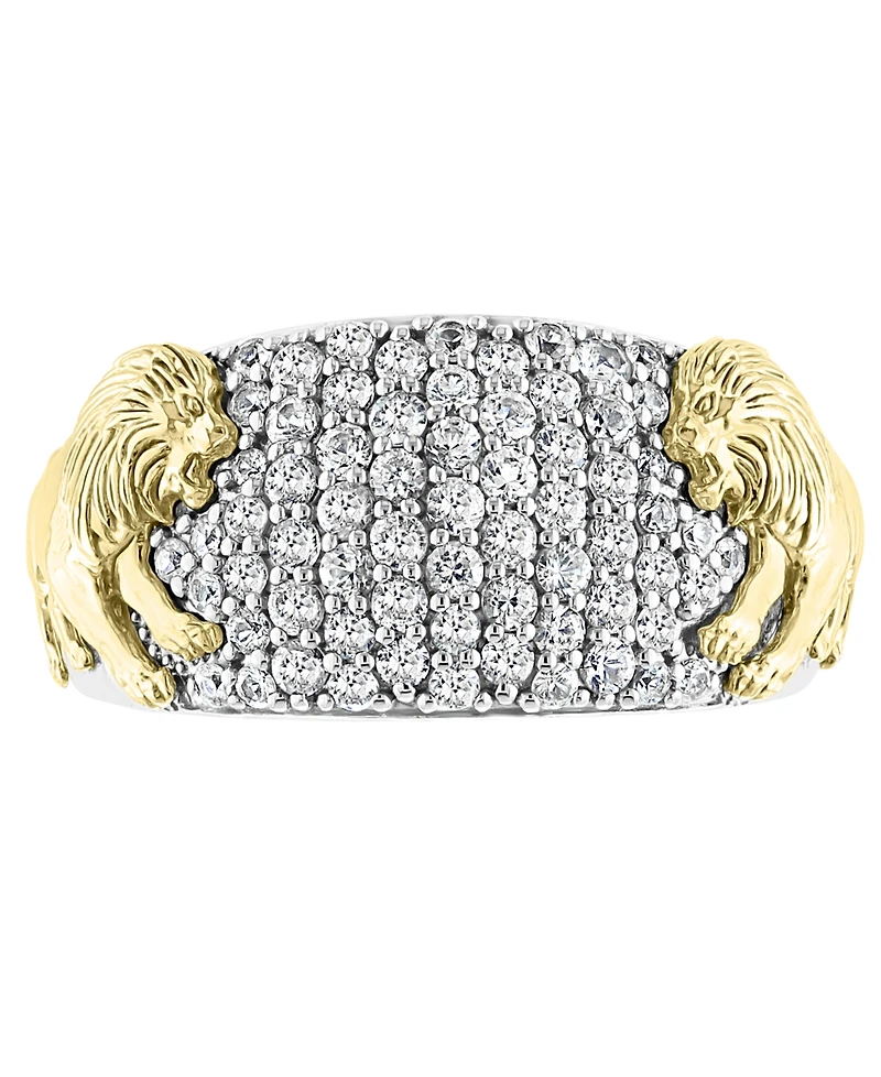Effy Men's White Sapphire Lion Ring (1-3/8 ct. t.w.) in Sterling Silver & 14k Gold-Plate