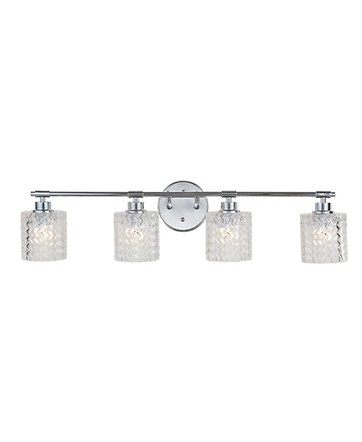 Spaulding Vintage-like 4-Light Pattern Glass Farmhouse Cottage Led Vanity Light