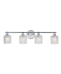 Spaulding Vintage-like 4-Light Pattern Glass Farmhouse Cottage Led Vanity Light