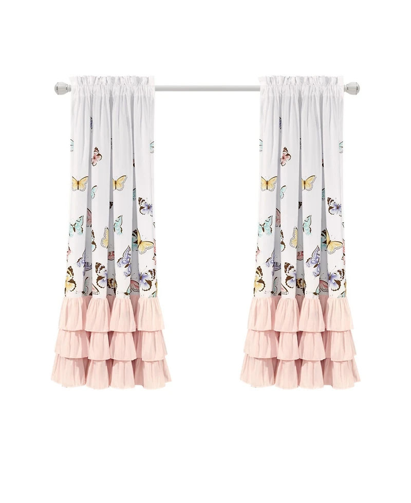 Lush Decor Kids Flutter Butterfly Ruffled Curtain Set, 52" x 63"