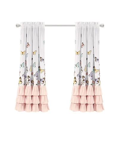 Lush Decor Kids Flutter Butterfly Ruffled Curtain Set, 52" x 63"