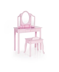Guidecraft Kids' Vanity and Stool Set - Pink: Children's Princess Pretend Play, Dress Up Desk and Makeup Mirror with Storage Drawer