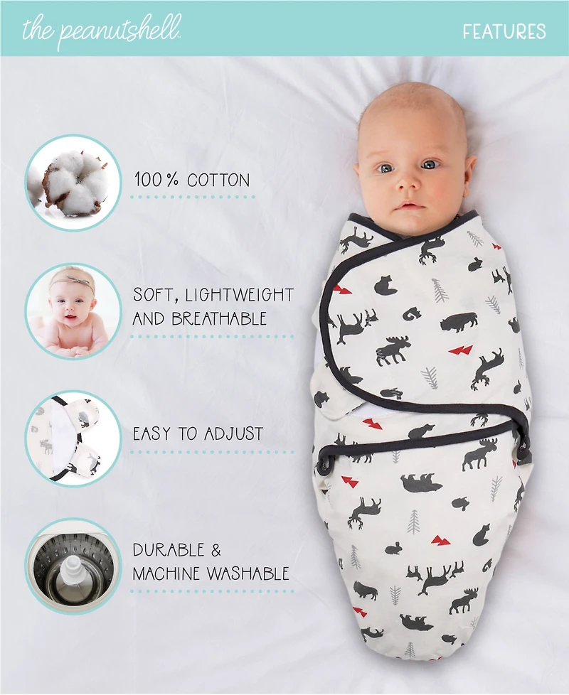 The Peanutshell Newborn Swaddles for Baby Girls, 3 Pack Set, Pink Floral Stars
