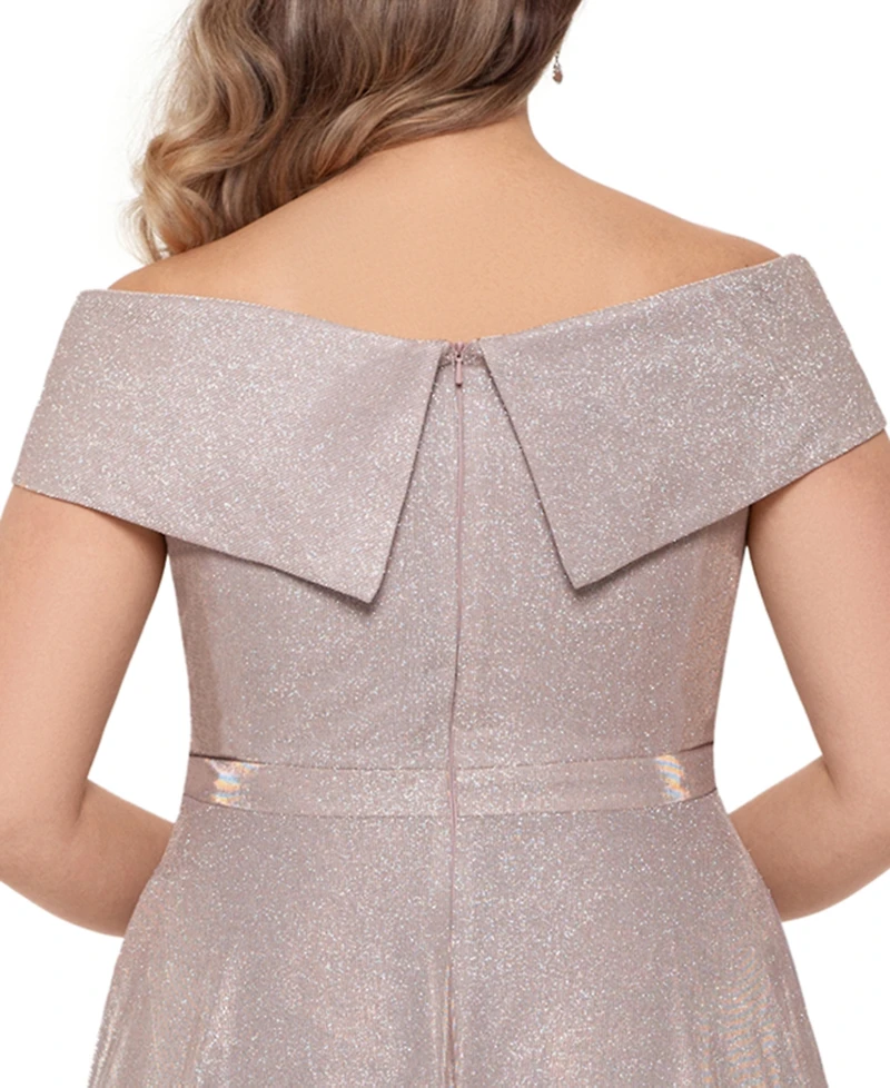 Xscape Plus Size Off-the-Shoulder Glitter Gown