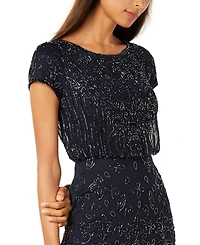 Adrianna Papell Women's Beaded Short-Sleeve Sheer-Overlay Gown