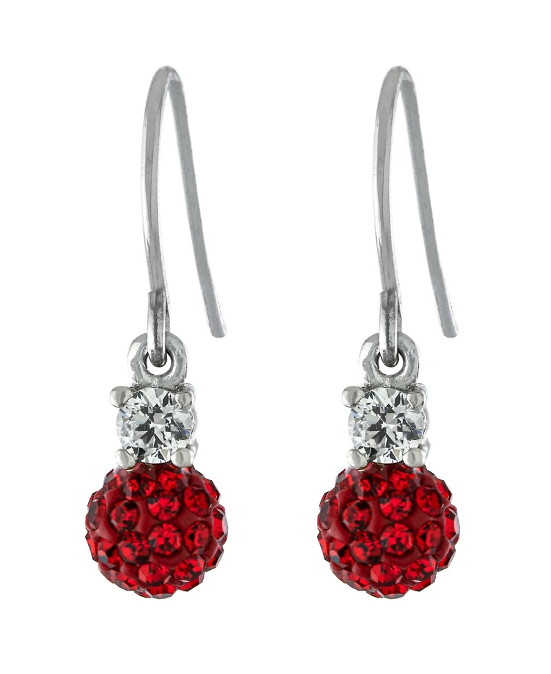 6mm Pave Crystal Ball Drop Wire Earrings in Sterling Silver