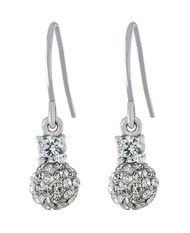 6mm Pave Crystal Ball Drop Wire Earrings in Sterling Silver