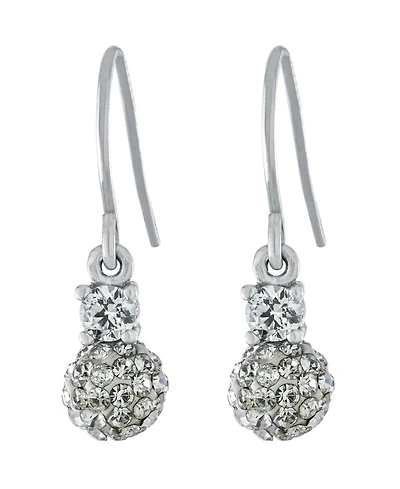 6mm Pave Crystal Ball Drop Wire Earrings in Sterling Silver