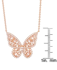 Cubic Zirconia Red Ombre Butterfly Pendant 18" Necklace Silver Plate, Gold or Rose Plate