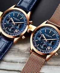 Men's Quartz Chronograph Date Rose Gold-Tone Stainless Steel Mesh Bracelet Watch 44mm