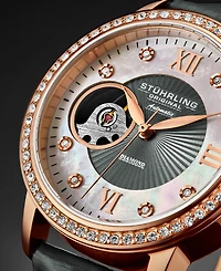 Women's Automatic Gray Alligator Embossed Genuine Leather Strap Watch 34mm