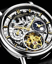 Men's Automatic Black Alligator Embossed Genuine Leather Strap Watch 43mm