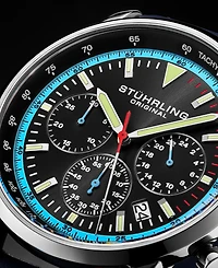 Men's Chrono Genuine Leather Strap Watch 44mm