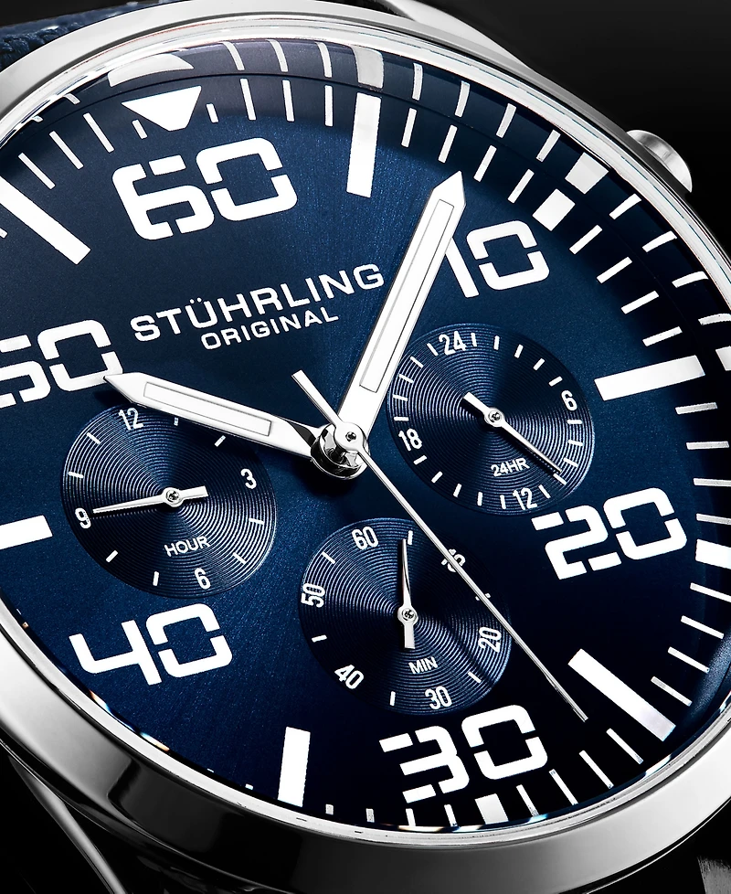Men's Chrono Dark Blue Canvas with Light Blue Contrast Stitching Strap Watch 42mm