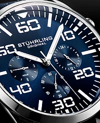 Men's Chrono Dark Blue Canvas with Light Blue Contrast Stitching Strap Watch 42mm