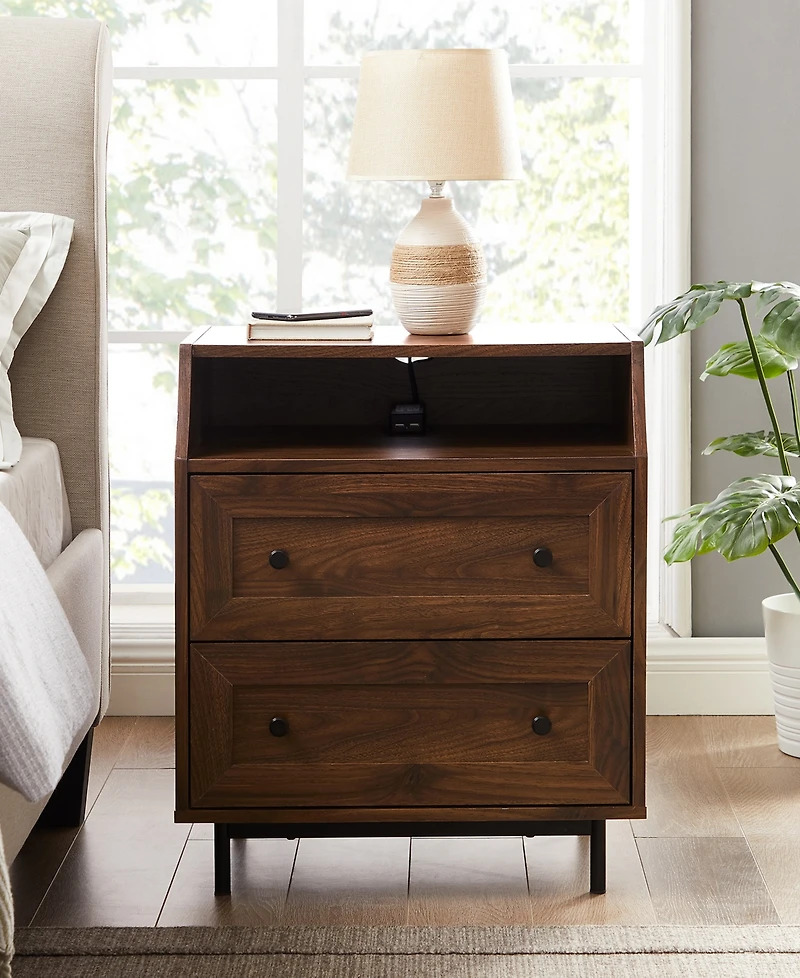 Curved Open Top 2 Drawer End Table with Usb