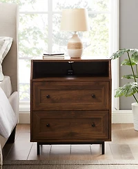 Curved Open Top 2 Drawer End Table with Usb