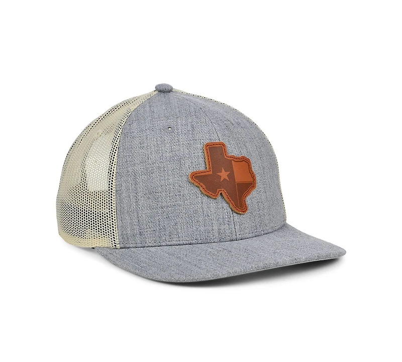 Local Crowns Texas Heather Leather State Patch Curved Trucker Cap