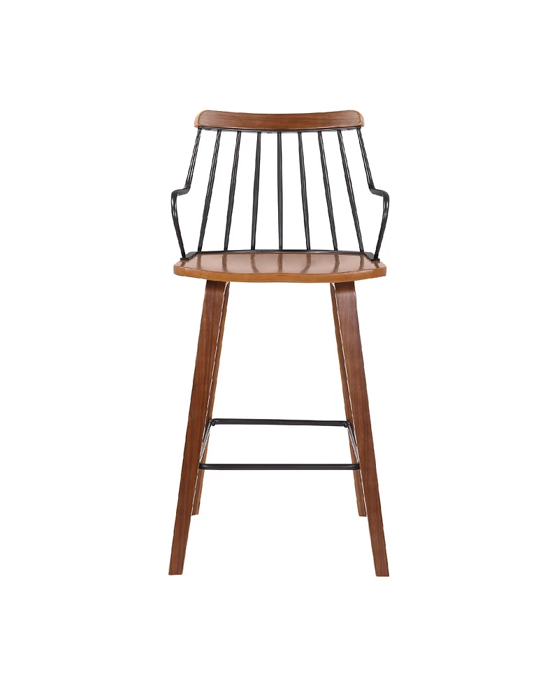 Micah Walnut and Metal Modern Counter Height Bar Stool