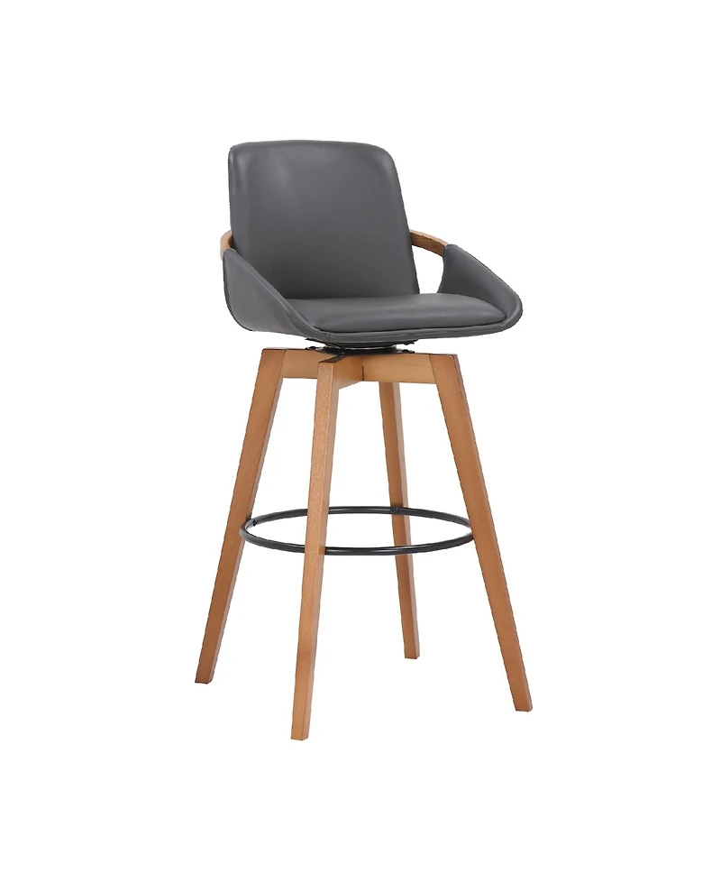 Baylor Swivel Wood Bar or Counter Stool Faux Leather